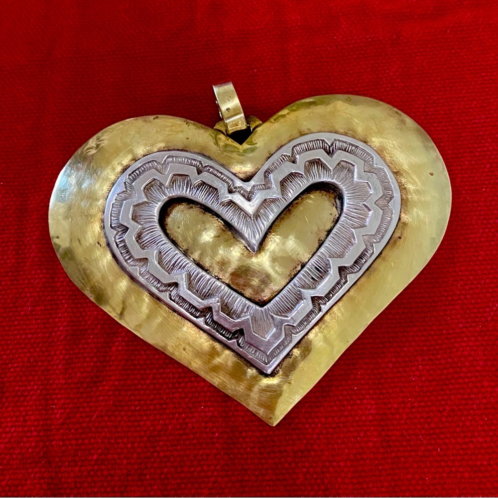 Vintage Jeep Collins JBC sterling Silver and Brass Heart Pendant